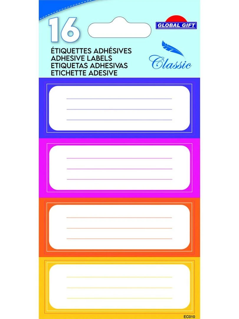 16 étiquettes adhésives scolaires Rectangles bloc couleurs chaudes N/A