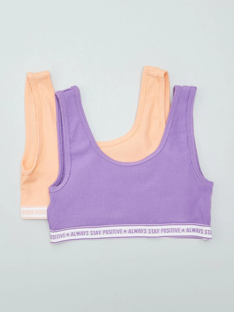 Lot de 2 brassières de sport côtelées Violet/rose