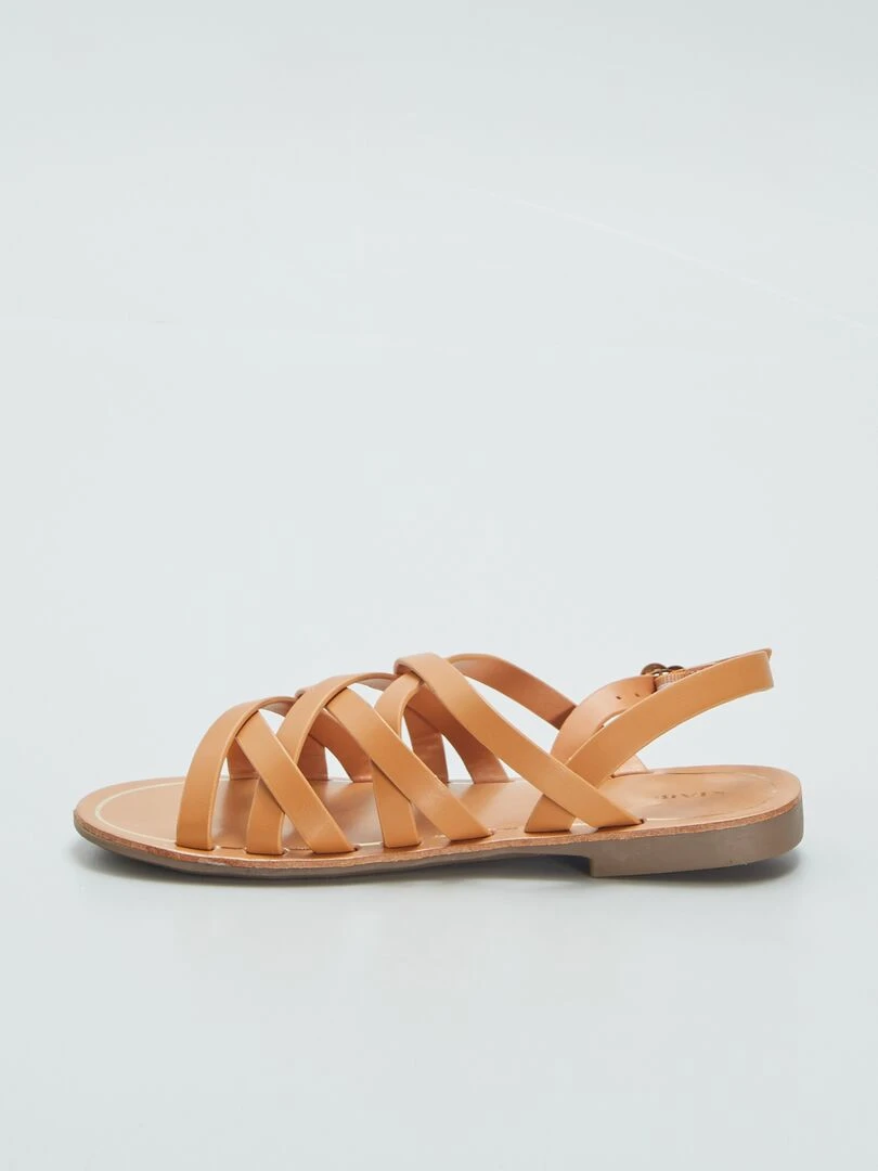 Sandales plates multi brides   Camel