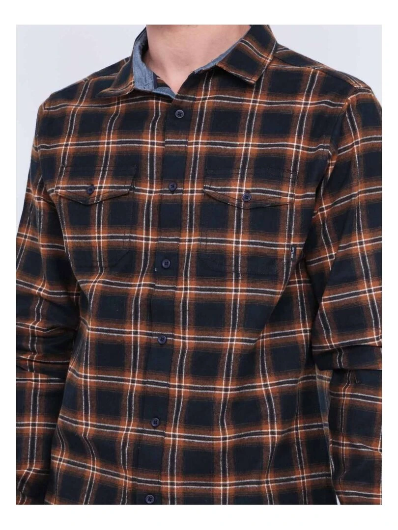 Chemise manches longues carreaux TORIKO   Bleu marine