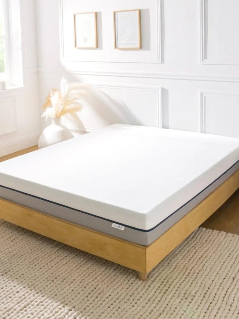 Bleu Câlin Matelas mousse gel confort mi ferme/ferme épaisseur 20cm Bi face Blanc Gris Bleu