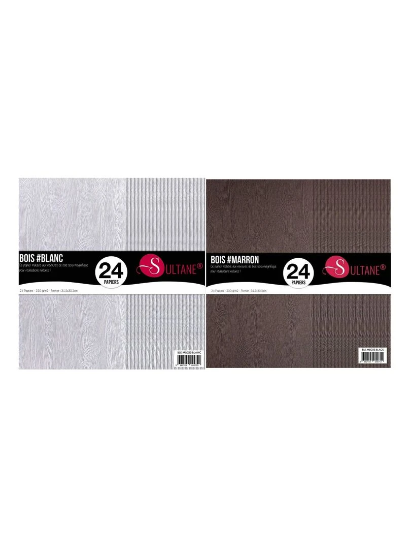 48 papiers Scrapbooking Texturé Bois Marron + Bois Blanc 300g/ m² N/A