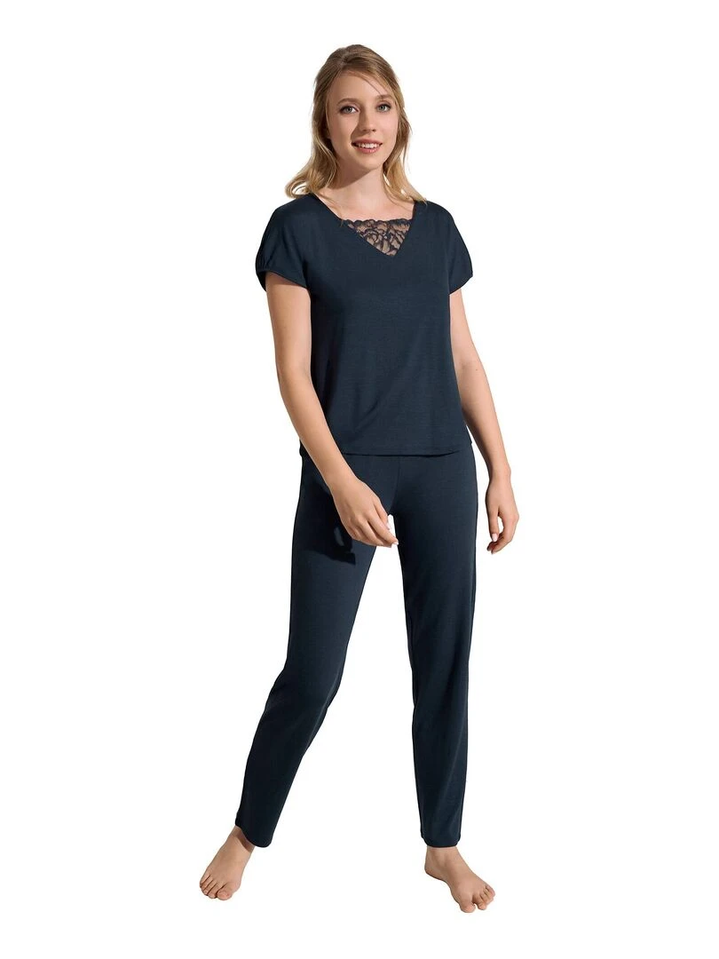 Pyjama pantalon t shirt manches courtes Naty Bleu