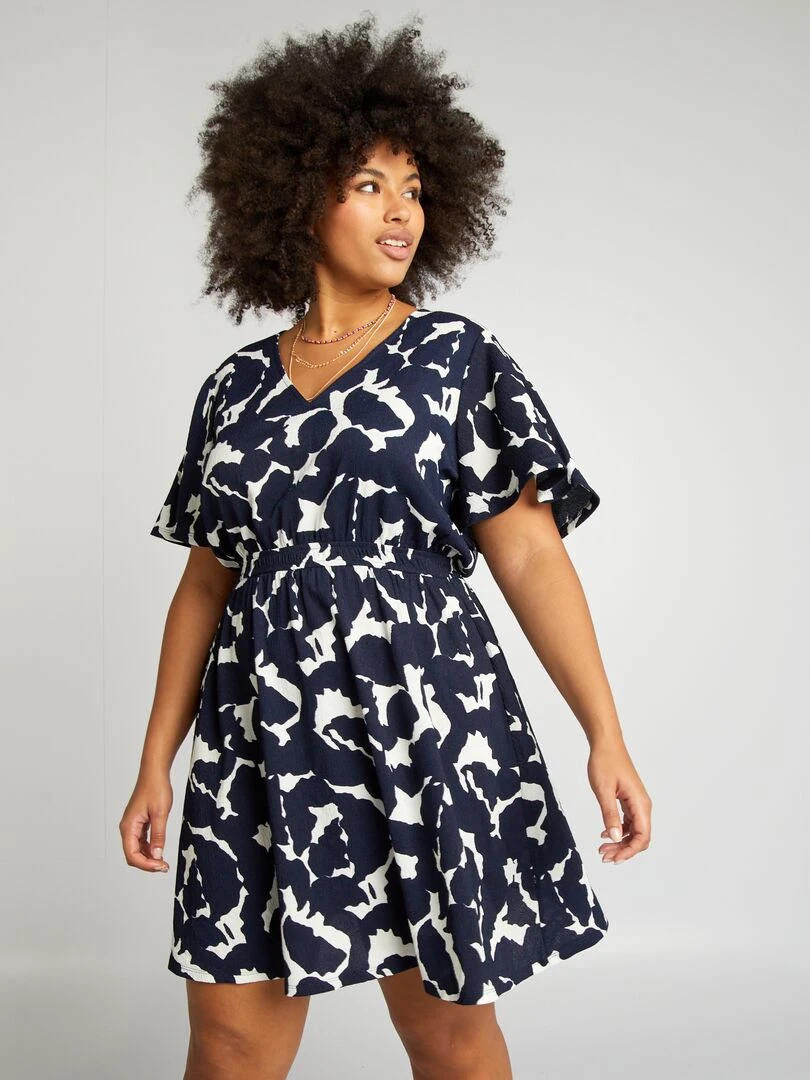 Robe courte en matière crêpée Bleu
