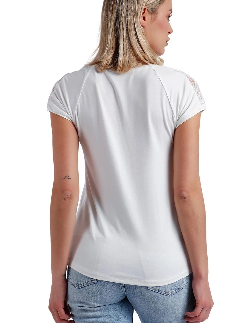 T shirt manches courtes Puntilla Hombro Ecru