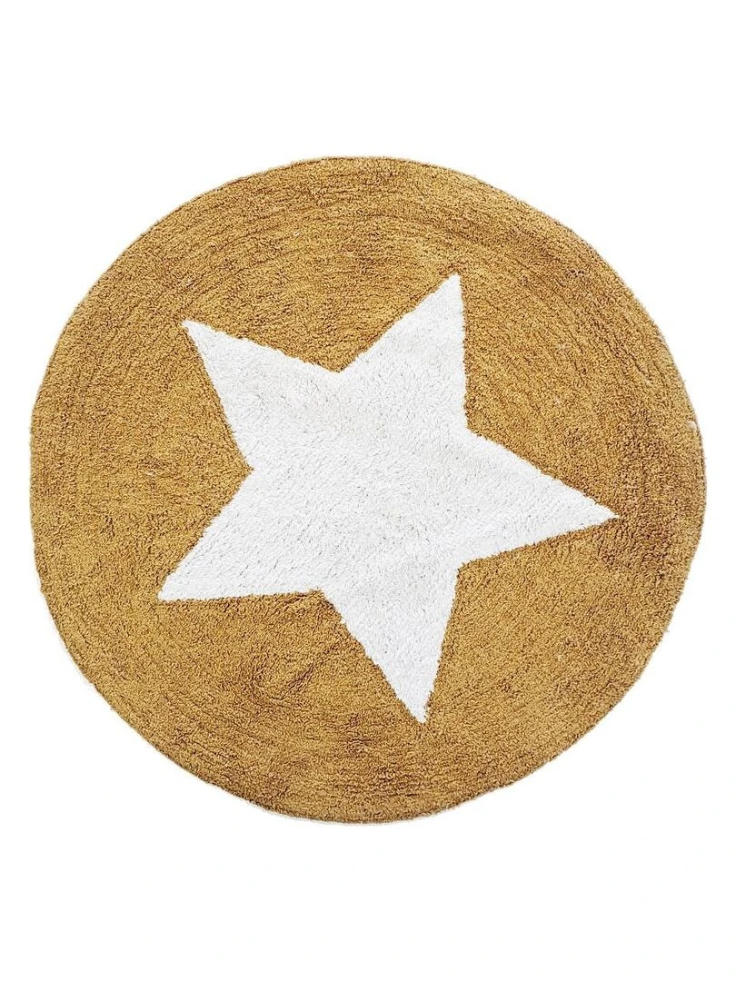 Future Home Tapis enfant rond en coton tufté jaune et blanc Jaune