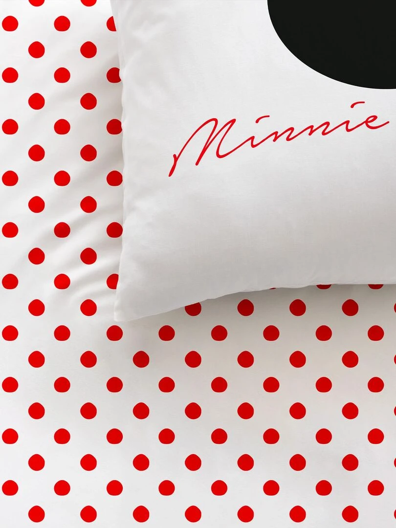 Parure de lit imprimée 100% coton DISNEY HOME MINNIE STRIPES Blanc Rouge