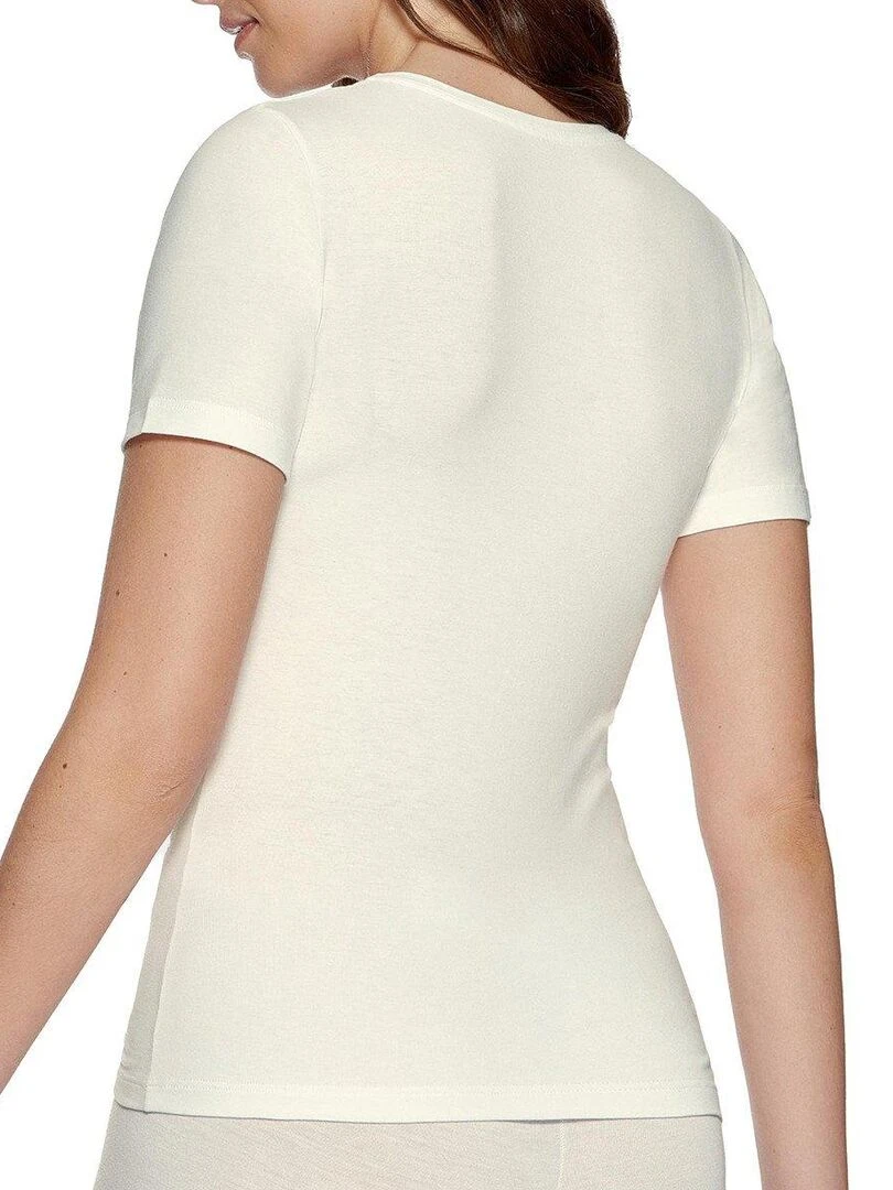 Tricot de peau manches courtes laine lyocell Premium Wool   Blanc