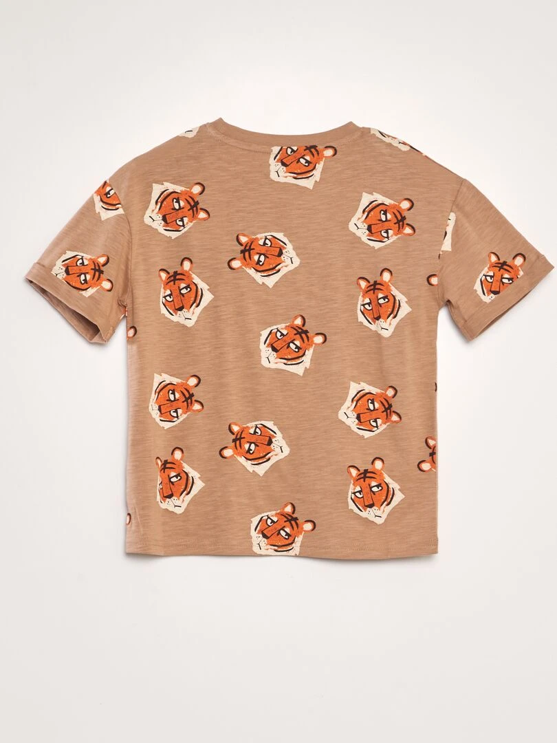 T shirt imprimé fantaisie   Marron