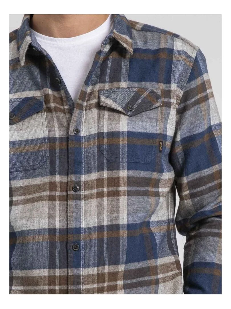 Chemise manches longues carreaux pur coton flanelle TOMUNIX   Bleu marine