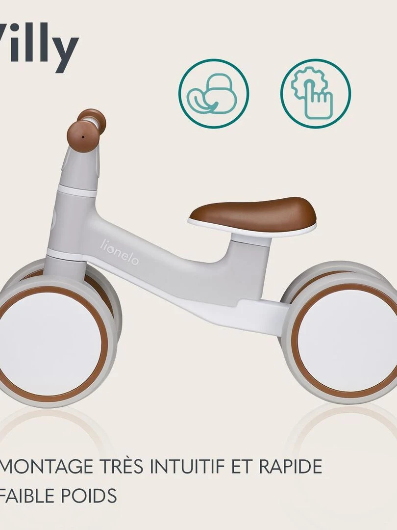 LIONELO Villy   Vélo enfant   4 Roues   Amorti à l'Avant   Siège Ergonomique   Gris Marron