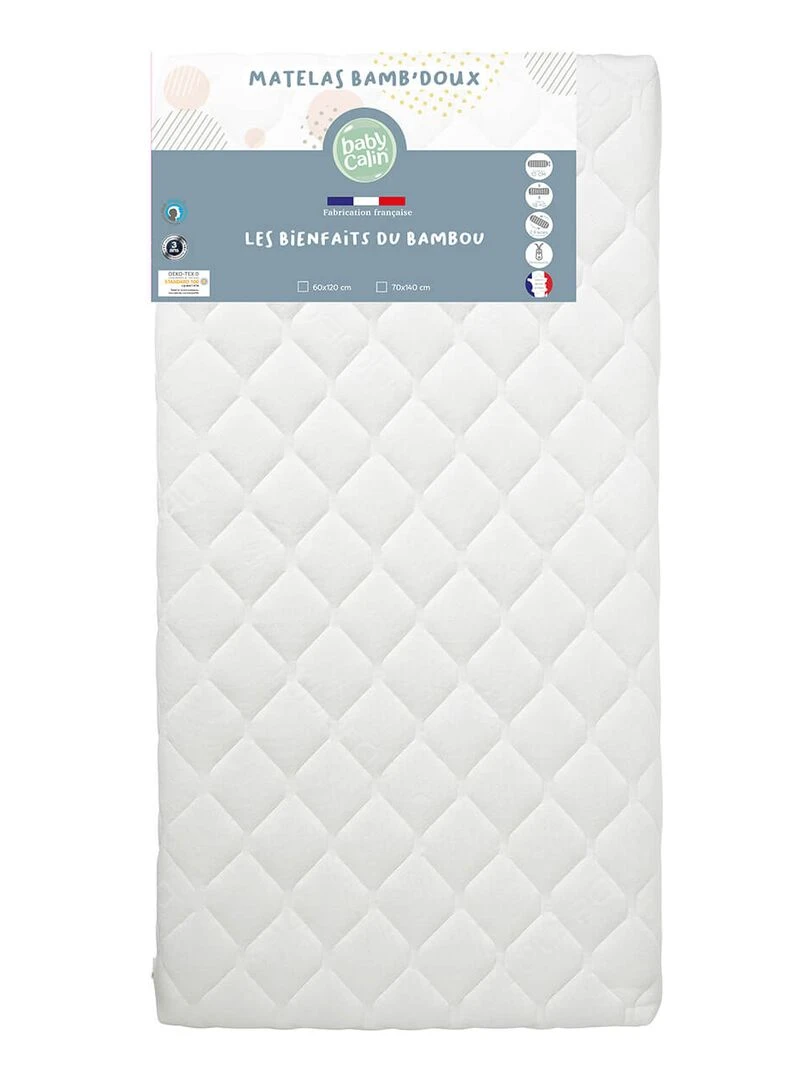 Matelas lit Bamb'Doux déhoussable 60x120 cm   24kg/m3   Blanc