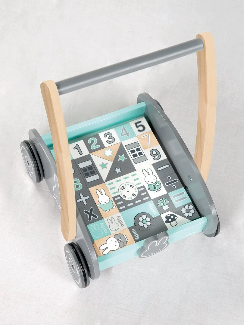 ROBA Trotteur Bébé "Miffy®" en Bois   avec Frein et Blocs de Construction   Dès 12 Mois   Gris Vert clair Blanc