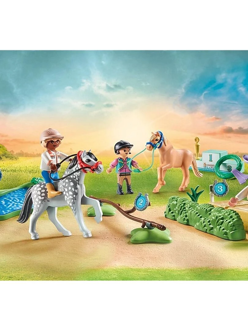 Cavaliers avec poneys et saut d'obstacles   N/A