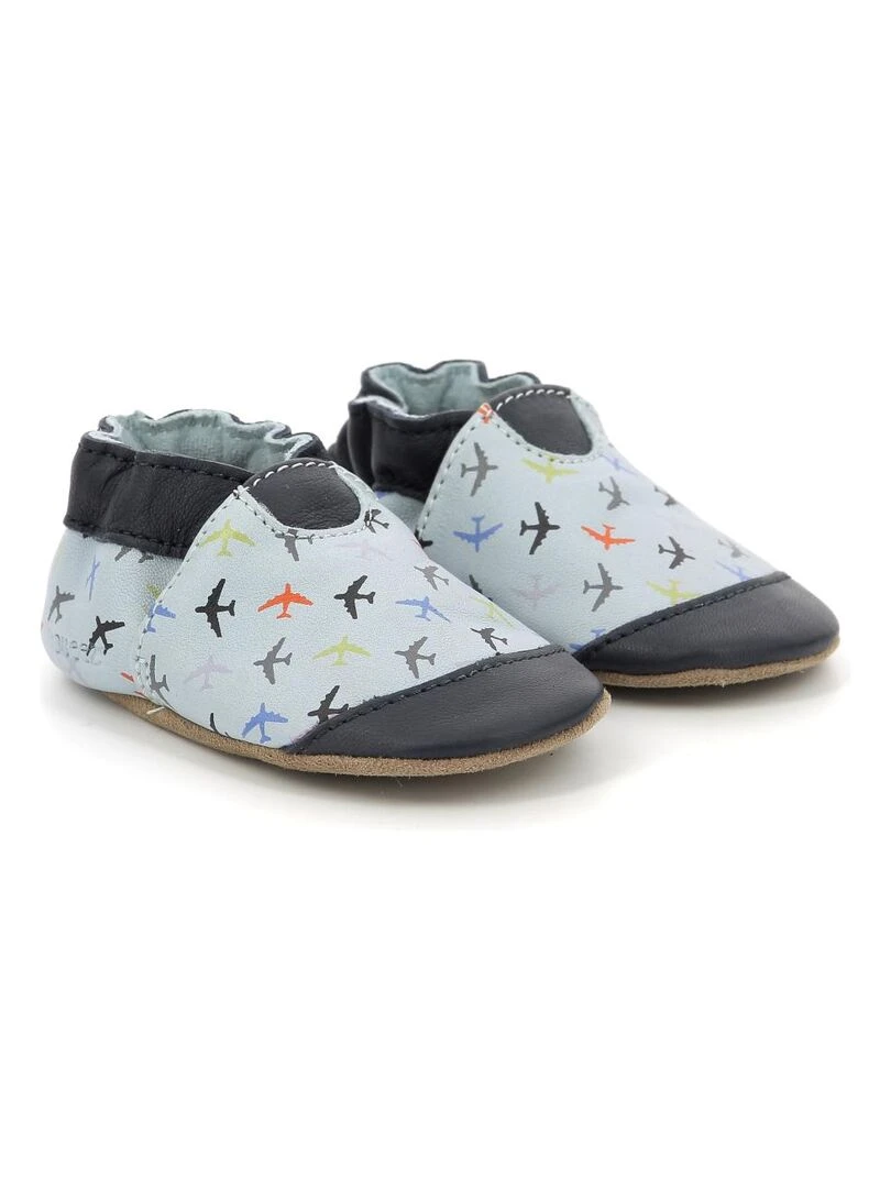 Chaussons Cuir Aeroplane Bleu