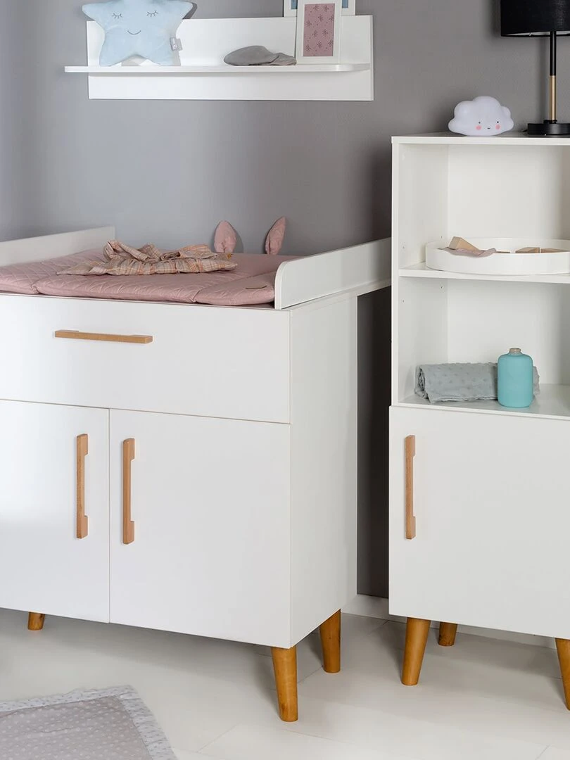 ROBA Commode à Langer "Mick" avec Plan Amovible Fermeture Progressive Hauteur à langer 93 5 cm Blanc