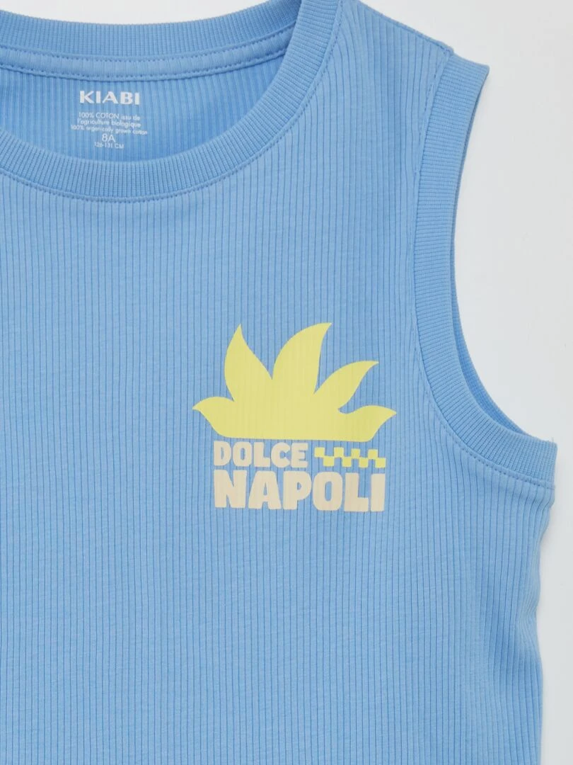 Débardeur côtelé avec imprimé   Bleu