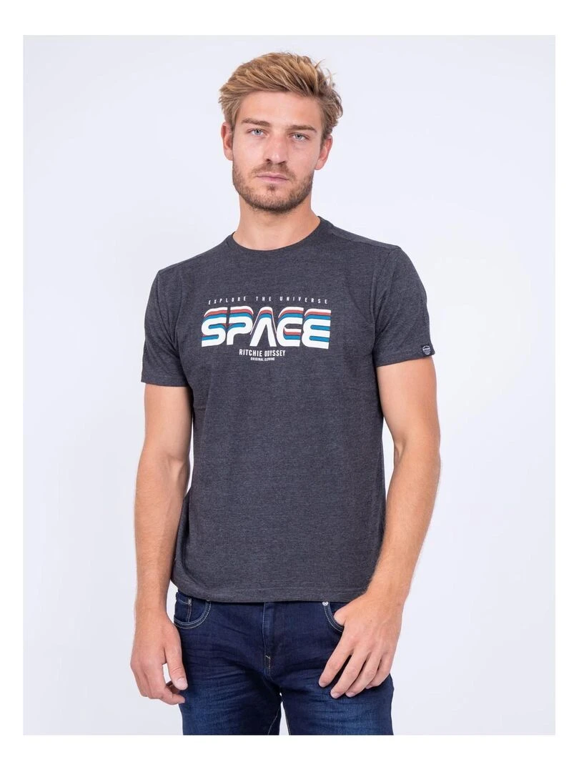 T shirt col rond pur coton JAMULO Gris foncé