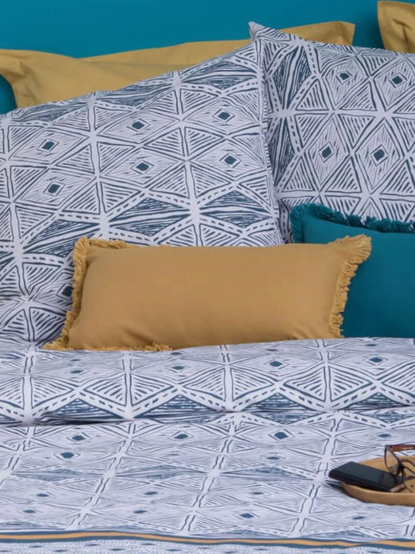 Parure de couette en percale de coton aux motifs texturés Bleu