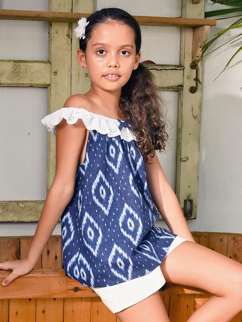 Blouse Tie and Dye Été Fille col 2 en 1 AURORE 'LA FAUTE A VOLTAIRE' Bleu marine