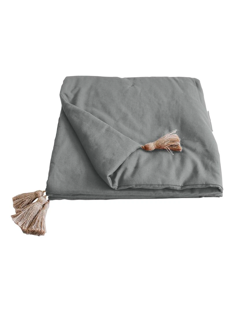 Edredon Panama avec pompons en jute Gris clair