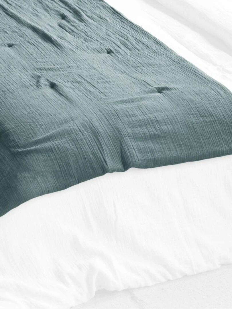 Bout de lit 90x200 en double Gaze de coton Bleu canard