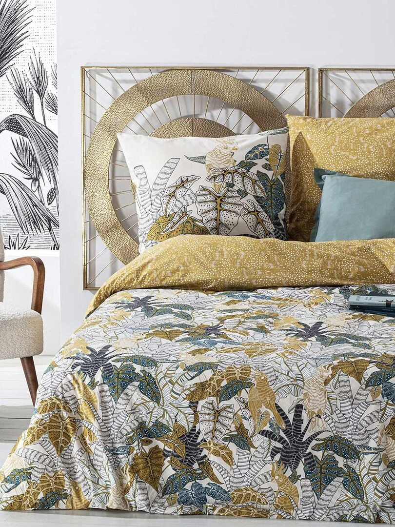 Parure de lit exotique et à petits motifs Jaune