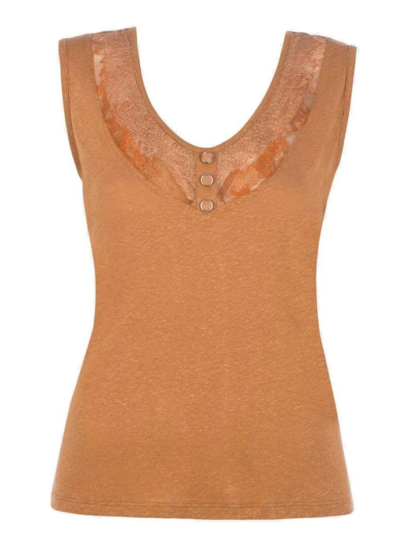 KAPORAL Top dentelle devant et dos du lin droite PIKU Gris Marron Blanc