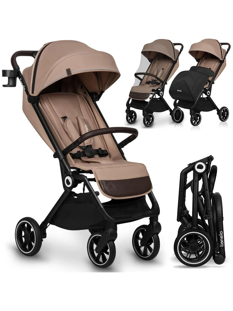LIONELO Cloe Poussette bébé compacte Jusqu'à 22 Kg Légère & pliable Grandes Roues Beige Noir Beige Noir