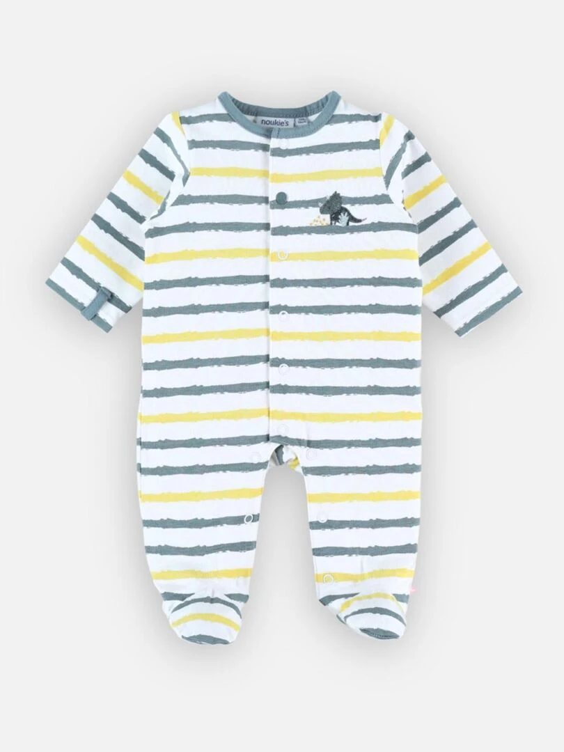 Pyjama 1 pièce rayé en coton bio écru/bleu Noukie's Blanc