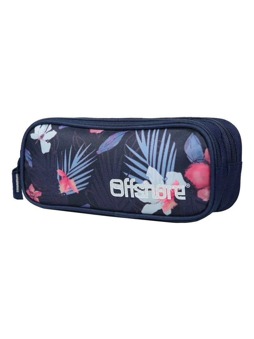 BAGTROTTER Trousse scolaire 2 compartiments Offshore Hibiscus Fleurs Bleue Bleu