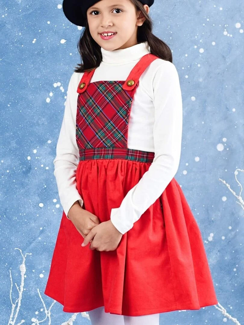 Robe de Noël Fille Velours Tartan Rouge CHRISTMAS 'LA FAUTE A VOLTAIRE' Rouge
