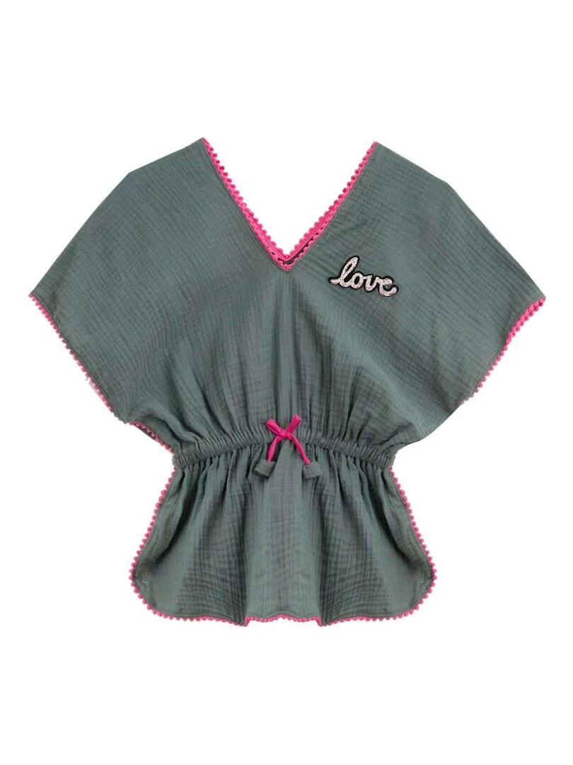 de plage   Tunique + short  Vert Kaki  LOVE   'LA FAUTE A VOLTAIRE'   Vert olive