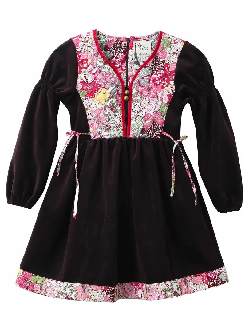 Robe Hiver Fille  Velours Marron Fleuri Liberty Rouge  MARGOT   'LA FAUTE A VOLTAIRE'   Rouge