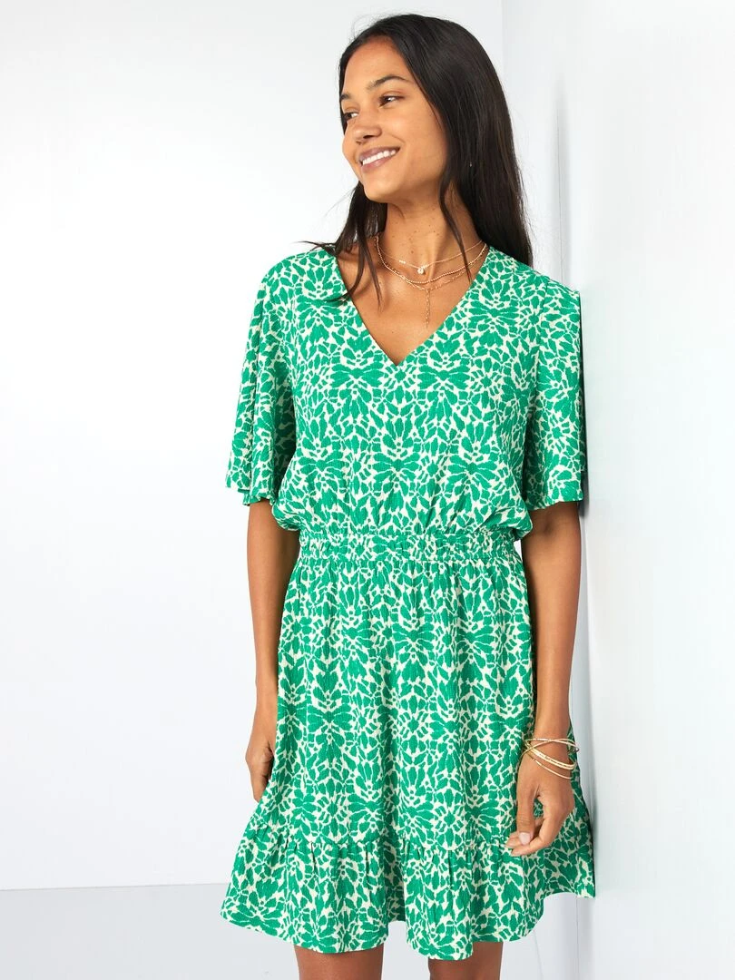 Robe courte imprimée à volant   Vert