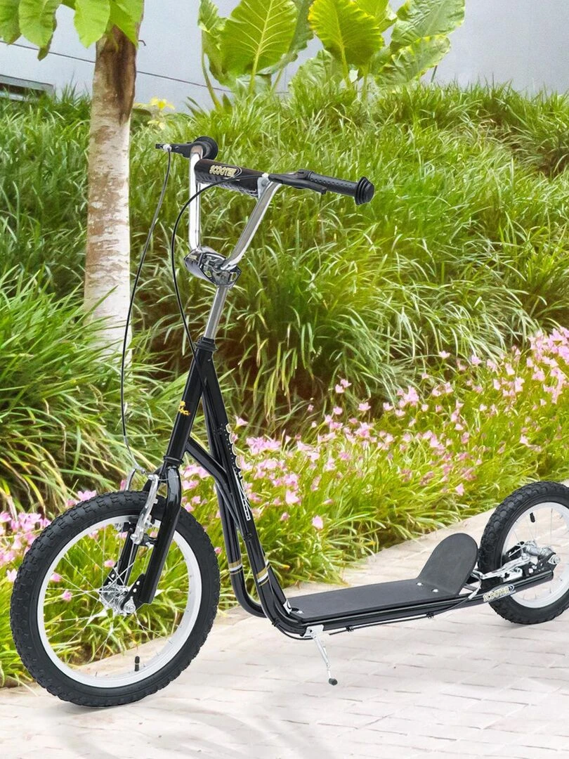 Trottinette patinette enfant guidon réglable freins béquille acier   Noir