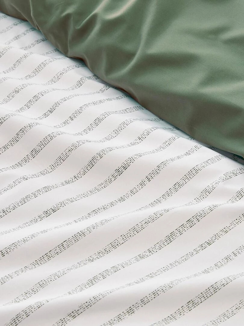 Parure de couette en percale de coton à rayures   Vert olive