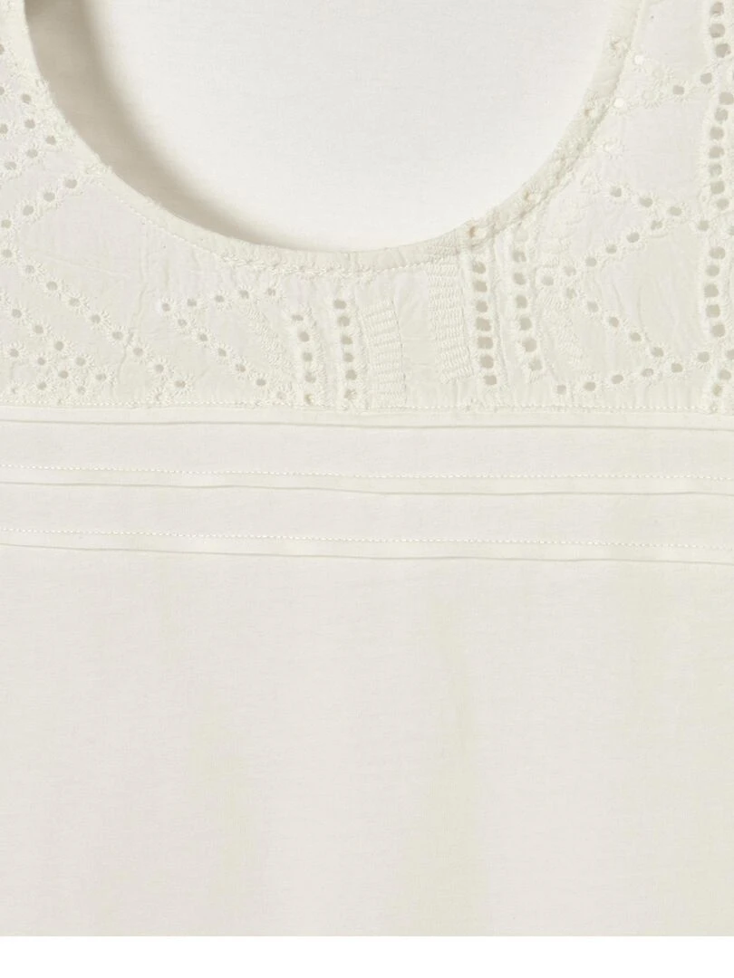 Tee shirt détails broderie anglaise   Damart   Blanc cassé