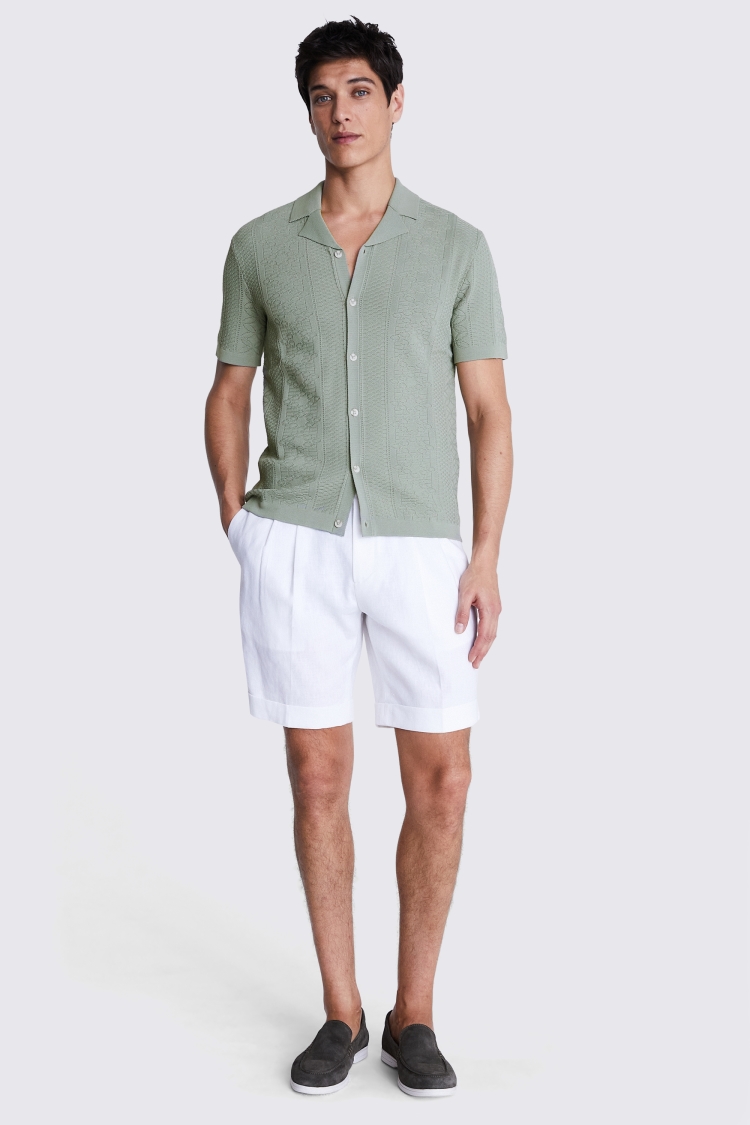 Tailored Fit White Linen Grandad Collar Shirt   Buy Online at Moss