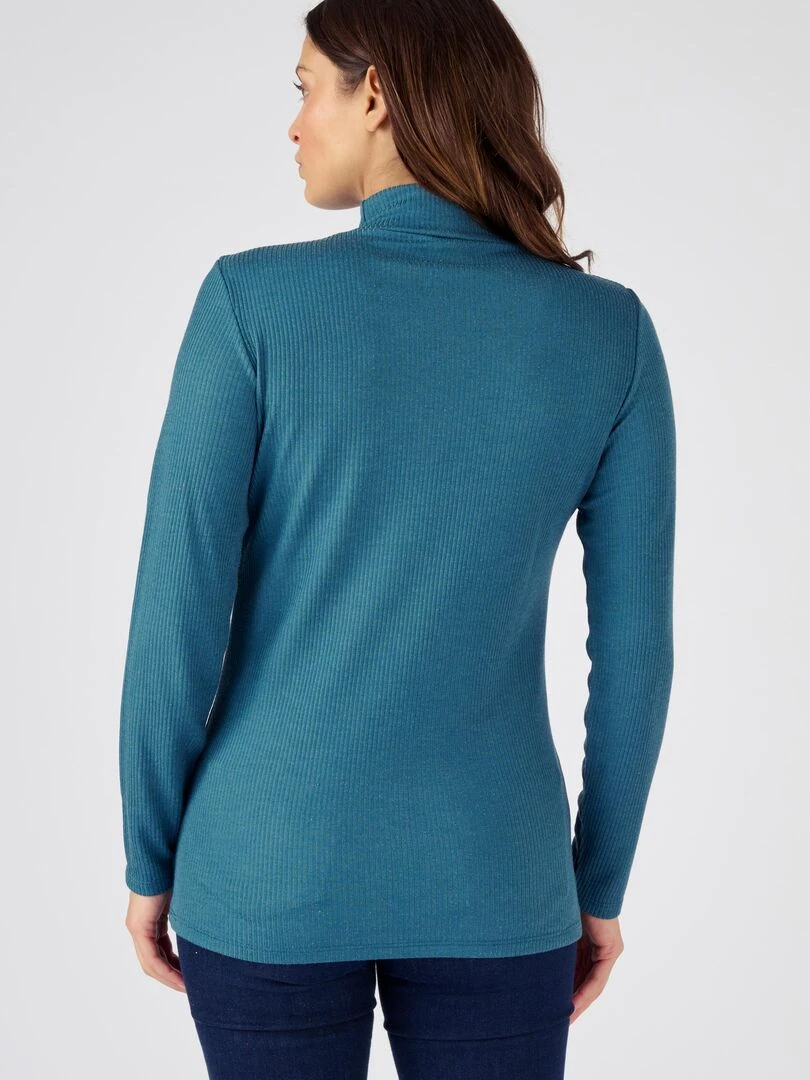 Sous pull col montant maille côtelée Thermolactyl et soie   Damart   Bleu pétrole