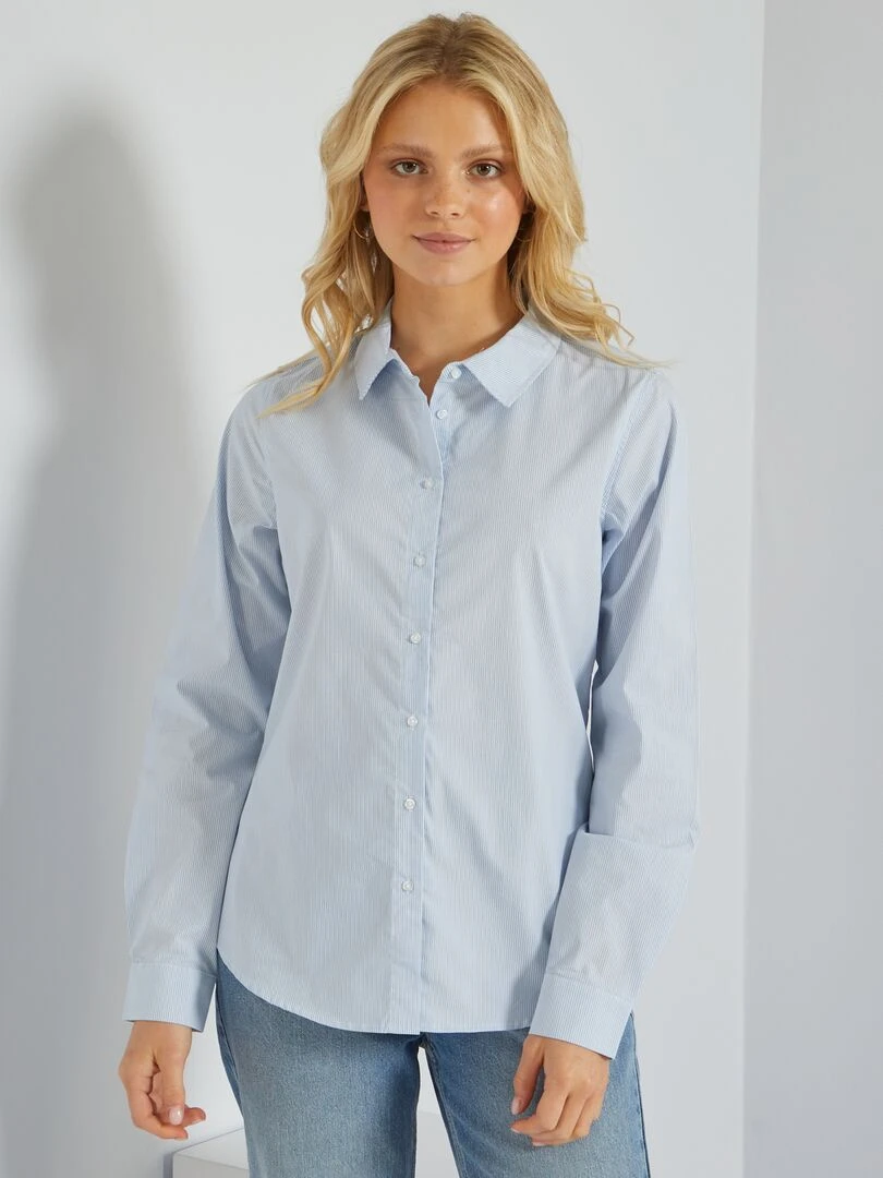 Chemise fittée col italien   Bleu rayé