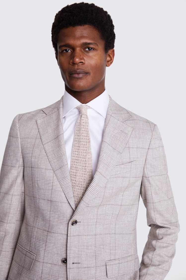 Italian Tailored Fit Taupe Check Jacket   Buy Online at Moss