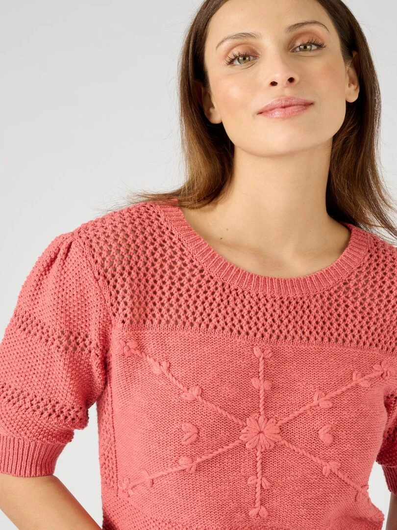 Pull maille effet crochet Damart Rose