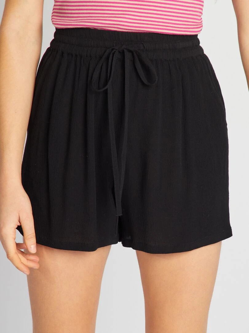 Short élastique en crêpe Noir uni