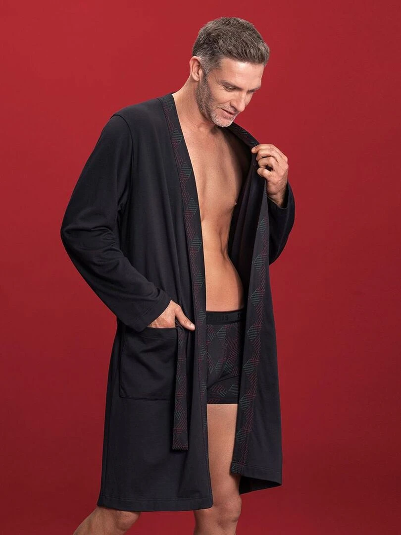 Robe de chambre longue en coton et modal Kuriso   Bleu