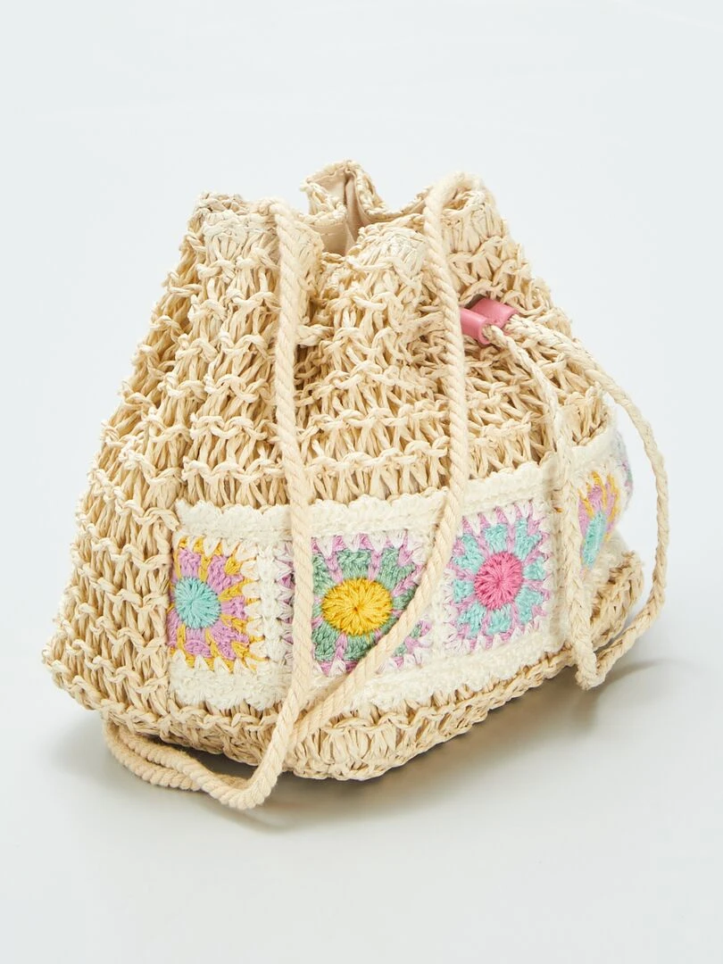 Sac seau en osier   Beige