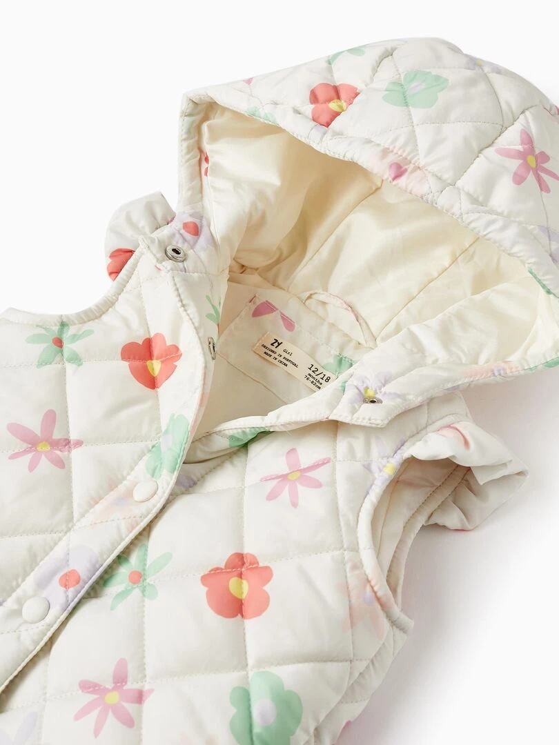 Gilet Matelassé avec Capuche et Motif Floral pour Bébé Fille  THE WAVE TRIBE   Blanc