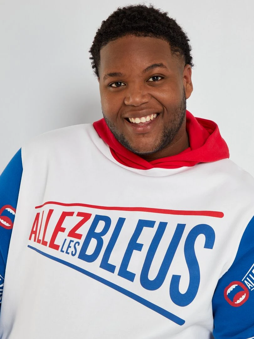 Sweat à capuche en molleton   Allez Les Bleus   Blanc/bleu/rouge