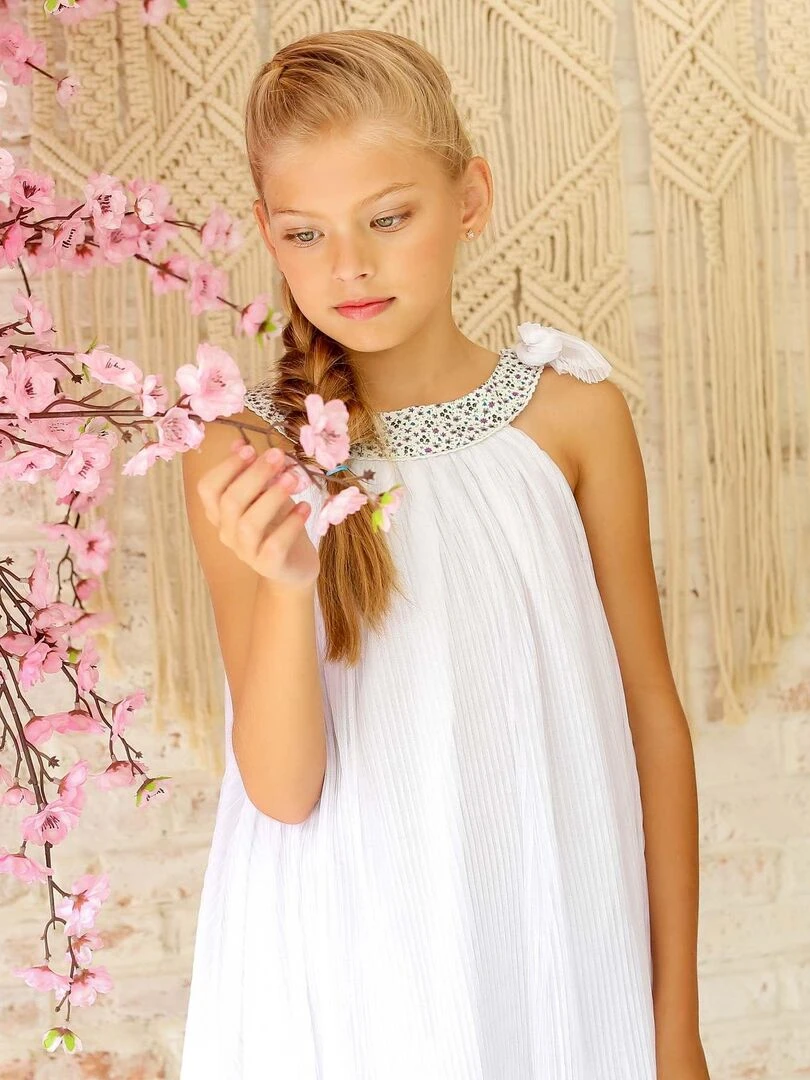 Robe Cérémonie Fille Voile Blanc Col Liberty Violet ALIZEE La Faute à Voltaire Blanc Violet