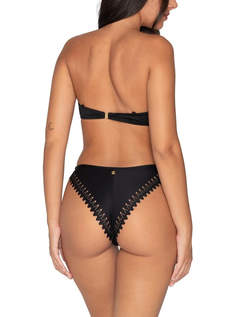 Bas maillot slip de bain brésilien à nouettes June   Noir